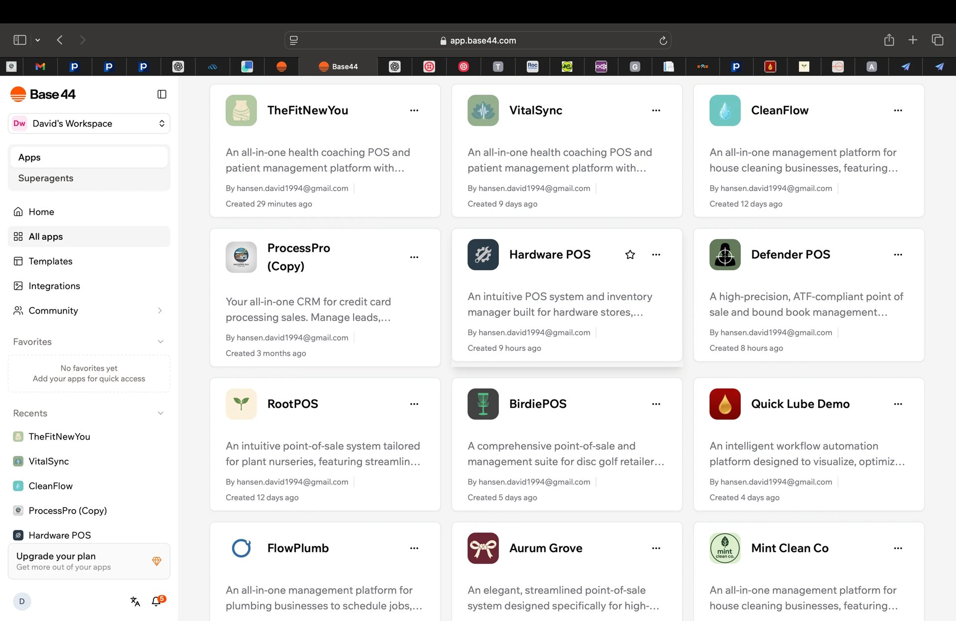Grid of POS and business management software application cards displayed on a dark-themed website interface